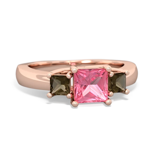 Lab Pink Sapphire Lab Created Pink Sapphire with Genuine Smoky Quartz and Genuine Sapphire Three Stone Trellis ring Ring