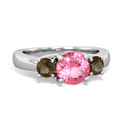 Lab Created Pink Sapphire with Genuine Smoky Quartz and Genuine London Blue Topaz Three Stone Trellis ring
