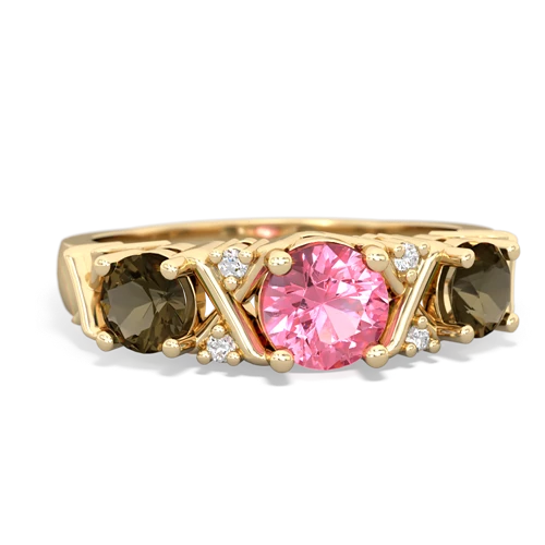 Lab Pink Sapphire Lab Created Pink Sapphire with Genuine Smoky Quartz and Genuine Pink Tourmaline Hugs and Kisses ring Ring