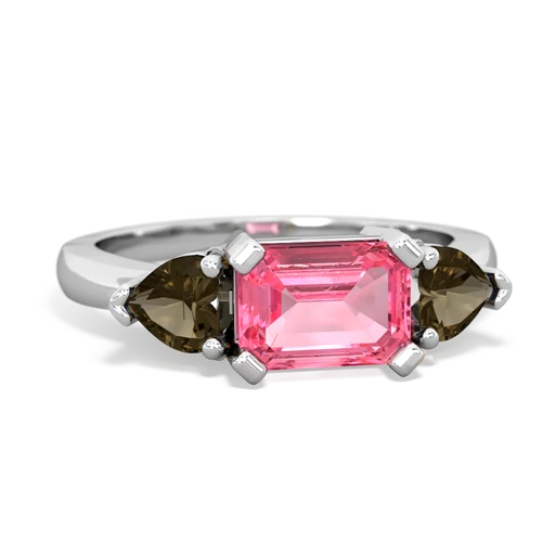 Lab Pink Sapphire Lab Created Pink Sapphire with Genuine Smoky Quartz and Lab Created Pink Sapphire Three Stone ring Ring