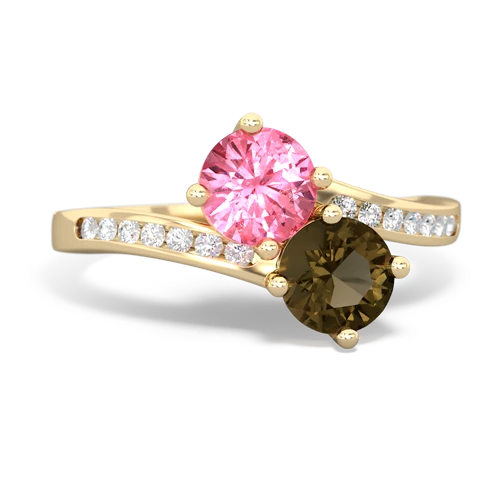 pink sapphire-smoky quartz two stone channel ring