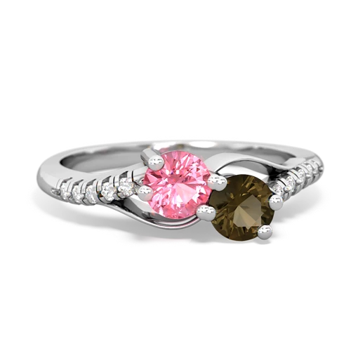 pink sapphire-smoky quartz two stone infinity ring