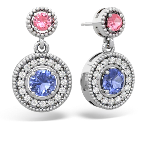 pink sapphire-tanzanite halo earrings