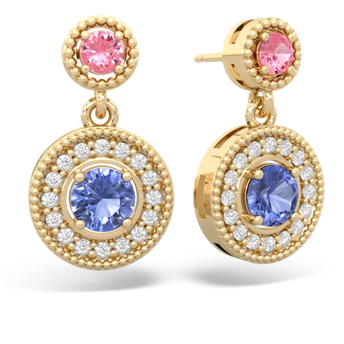 pink sapphire-tanzanite halo earrings