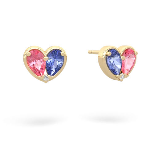 pink sapphire-tanzanite one heart earrings