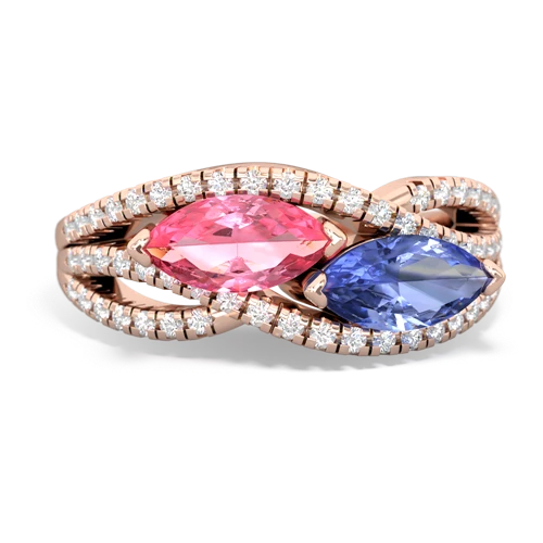 pink sapphire-tanzanite double heart ring