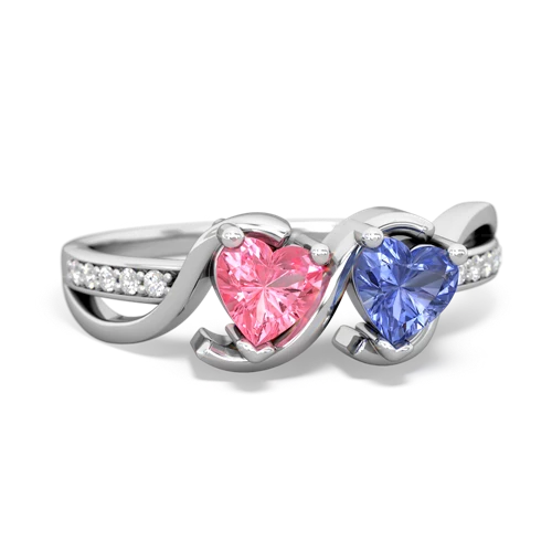 pink sapphire-tanzanite double heart ring