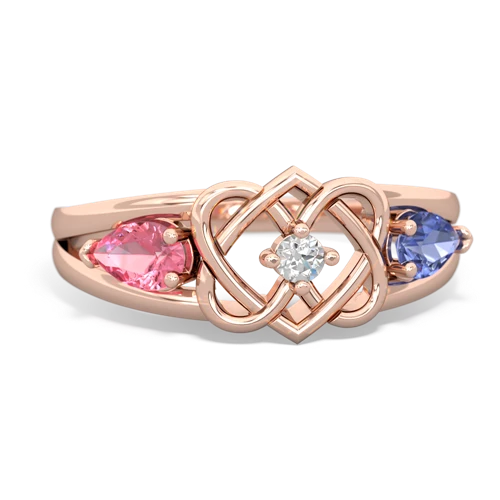 pink sapphire-tanzanite double heart ring