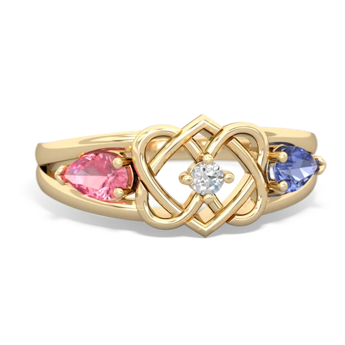 pink sapphire-tanzanite double heart ring