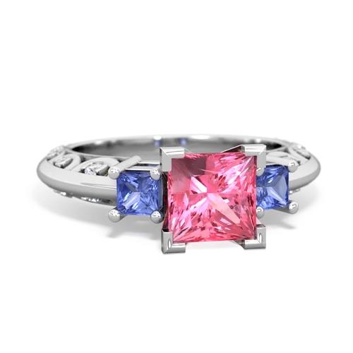 Lab Pink Sapphire Lab Created Pink Sapphire with Genuine Tanzanite and Genuine Pink Tourmaline Art Deco ring Ring