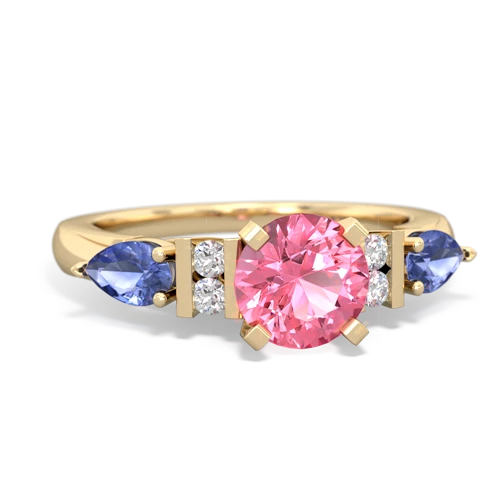 Lab Pink Sapphire Lab Created Pink Sapphire with Genuine Tanzanite and Genuine Swiss Blue Topaz Engagement ring Ring