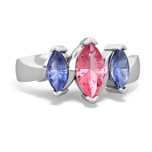 Lab Pink Sapphire Lab Created Pink Sapphire with Genuine Tanzanite and Genuine Swiss Blue Topaz Three Peeks ring Ring