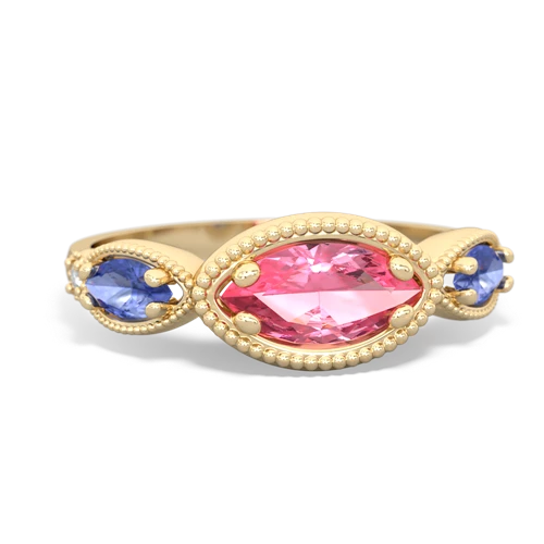 Lab Pink Sapphire Lab Created Pink Sapphire with Genuine Tanzanite and Genuine Pink Tourmaline Antique Style Keepsake ring Ring