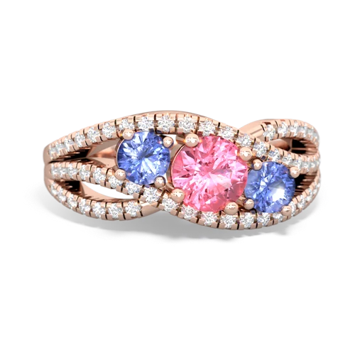 pink sapphire-tanzanite three stone pave ring