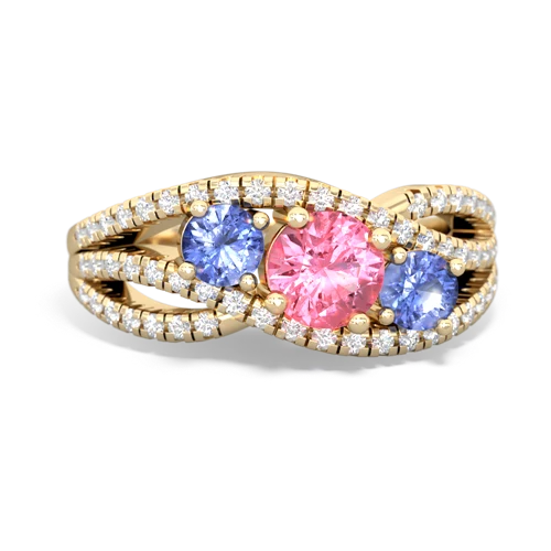 pink sapphire-tanzanite three stone pave ring