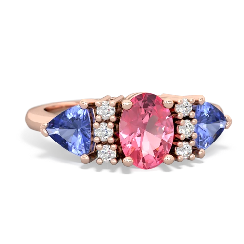 Lab Pink Sapphire Lab Created Pink Sapphire with Genuine Tanzanite and Genuine Swiss Blue Topaz Antique Style Three Stone ring Ring