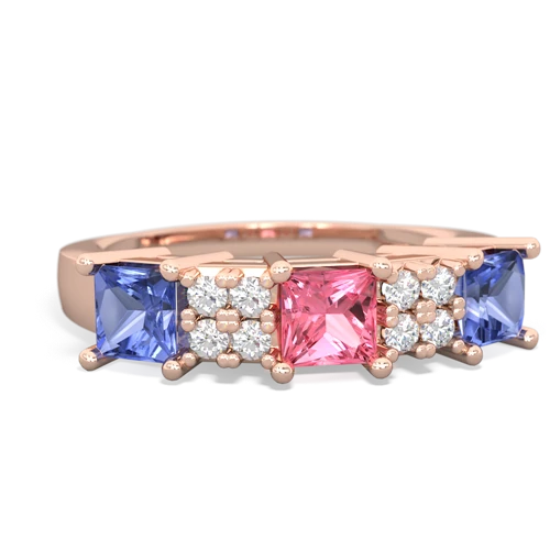 Lab Pink Sapphire Lab Created Pink Sapphire with Genuine Tanzanite and Genuine Pink Tourmaline Three Stone ring Ring