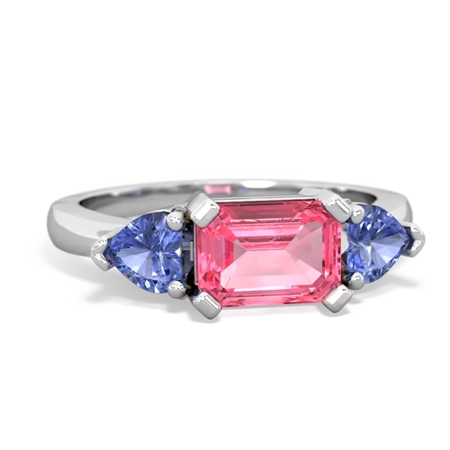 Lab Pink Sapphire Lab Created Pink Sapphire with Genuine Tanzanite and Genuine Pink Tourmaline Three Stone ring Ring