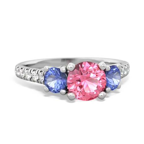 Lab Pink Sapphire Lab Created Pink Sapphire with Genuine Tanzanite and Genuine Pink Tourmaline Pave Trellis ring Ring