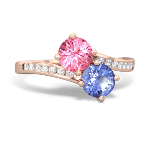 pink sapphire-tanzanite two stone channel ring