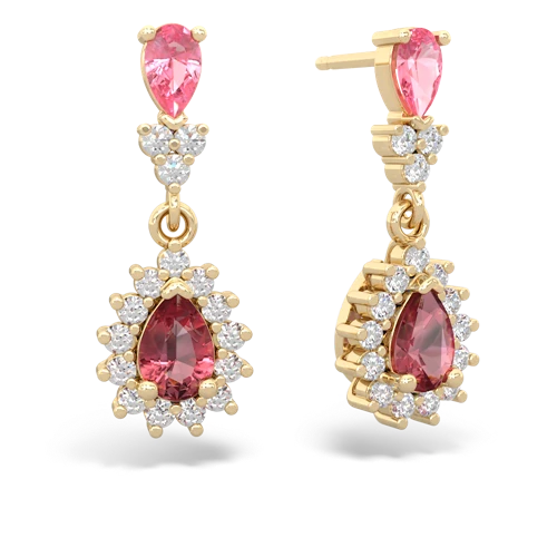 Lab Pink Sapphire Lab Created Pink Sapphire with Genuine Pink Tourmaline Halo Pear Dangle earrings Earrings