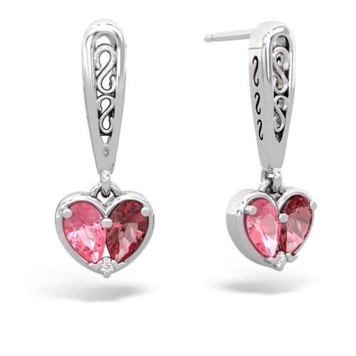 pink sapphire-tourmaline filligree earrings