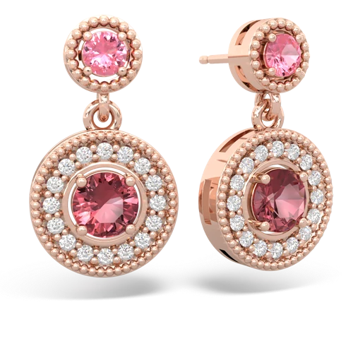 pink sapphire-tourmaline halo earrings