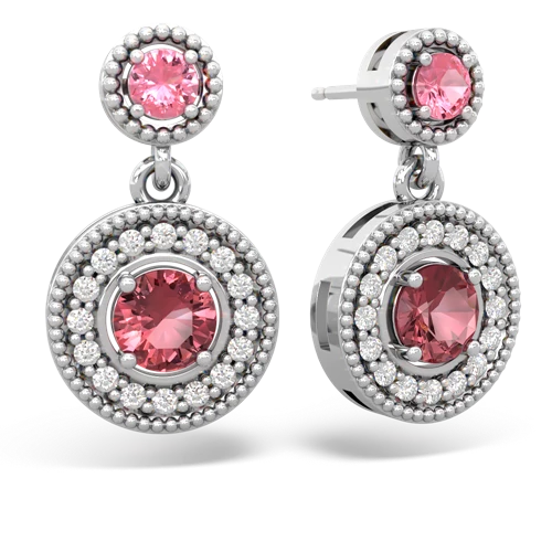 pink sapphire-tourmaline halo earrings