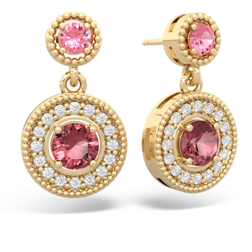 pink sapphire-tourmaline halo earrings