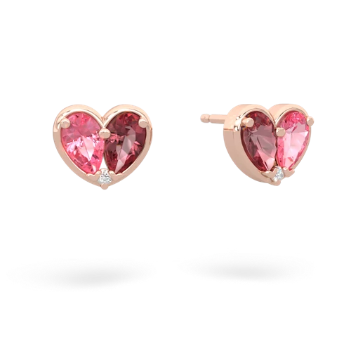 pink sapphire-tourmaline one heart earrings