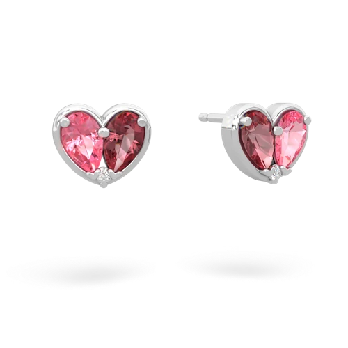 pink sapphire-tourmaline one heart earrings