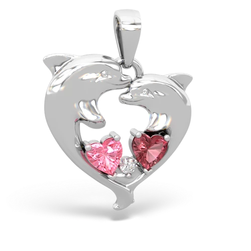pink sapphire-tourmaline dolphins pendant