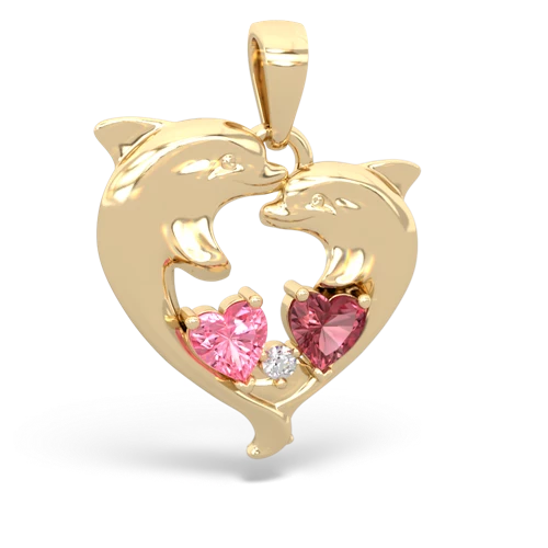 pink sapphire-tourmaline dolphins pendant