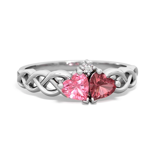 Lab Pink Sapphire Lab Created Pink Sapphire with Genuine Pink Tourmaline Heart to Heart Braid ring Ring