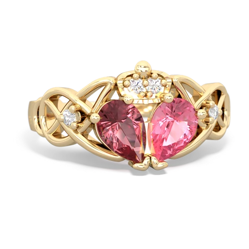 Lab Pink Sapphire Lab Created Pink Sapphire with Genuine Pink Tourmaline Two Stone Claddagh ring Ring