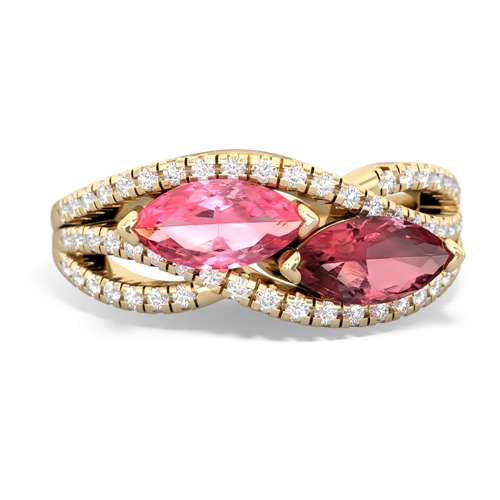 pink sapphire-tourmaline double heart ring