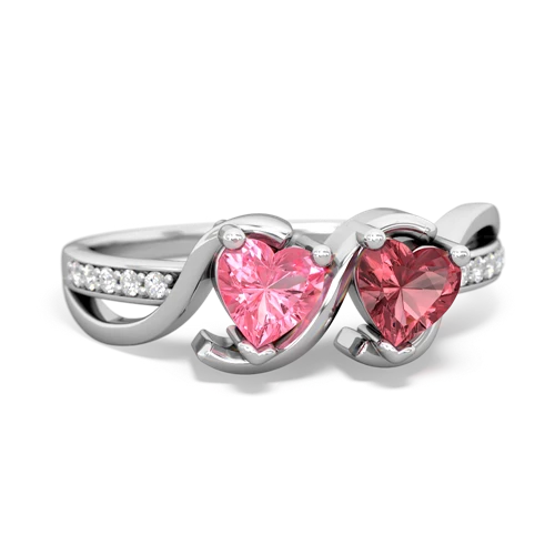 pink sapphire-tourmaline double heart ring