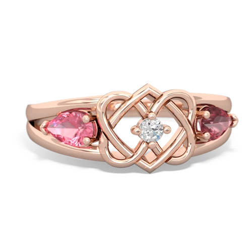 pink sapphire-tourmaline double heart ring