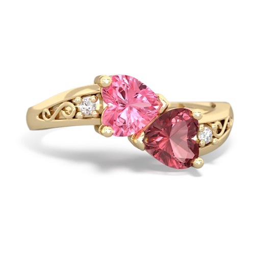 Lab Pink Sapphire Lab Created Pink Sapphire with Genuine Pink Tourmaline Snuggling Hearts ring Ring