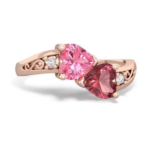 pink sapphire-tourmaline filligree ring