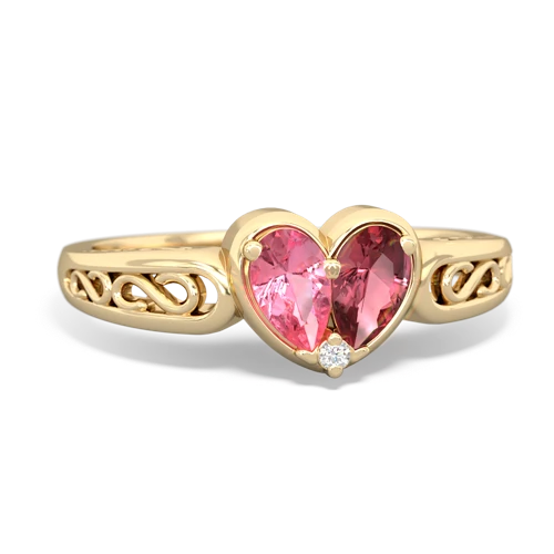 Lab Pink Sapphire Lab Created Pink Sapphire with Genuine Pink Tourmaline filligree Heart ring Ring