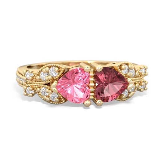 Lab Pink Sapphire Lab Created Pink Sapphire with Genuine Pink Tourmaline Diamond Butterflies ring Ring