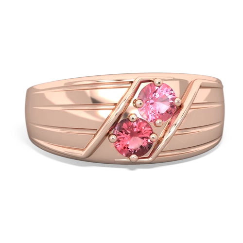 Lab Pink Sapphire Lab Created Pink Sapphire with Genuine Pink Tourmaline Art Deco Men's ring Ring
