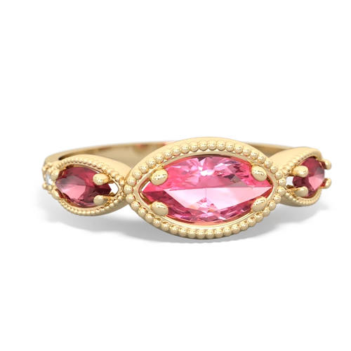 Lab Pink Sapphire Lab Created Pink Sapphire with Genuine Pink Tourmaline and Genuine Peridot Antique Style Keepsake ring Ring