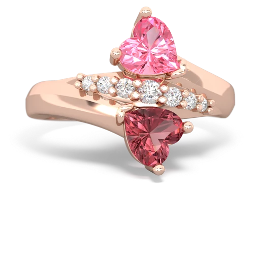 Lab Pink Sapphire Lab Created Pink Sapphire with Genuine Pink Tourmaline Heart to Heart Bypass ring Ring