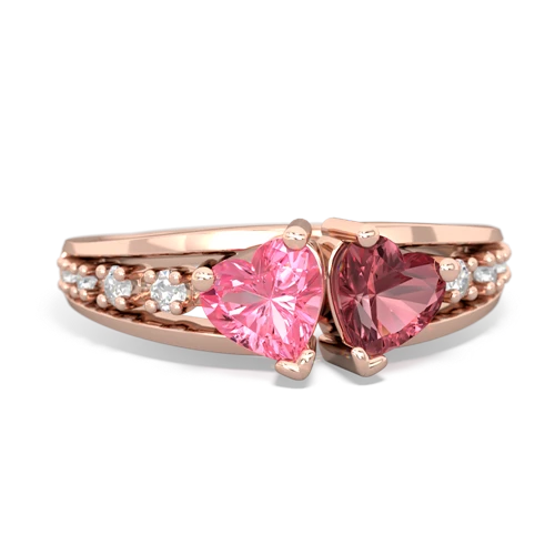 Lab Pink Sapphire Lab Created Pink Sapphire with Genuine Pink Tourmaline Heart to Heart ring Ring