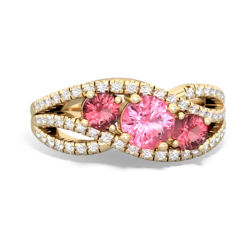 pink sapphire-tourmaline three stone pave ring
