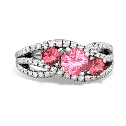 pink sapphire-tourmaline three stone pave ring