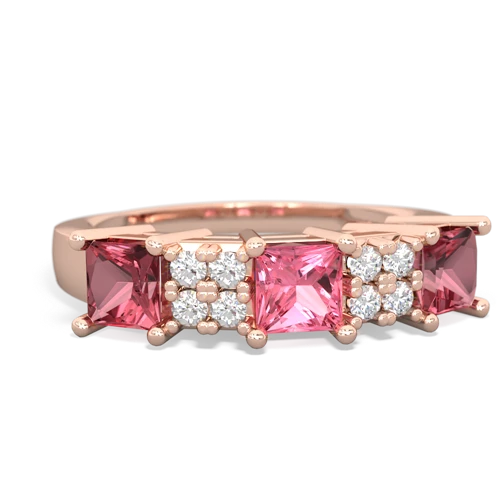 Lab Pink Sapphire Lab Created Pink Sapphire with Genuine Pink Tourmaline and Lab Created Pink Sapphire Three Stone ring Ring