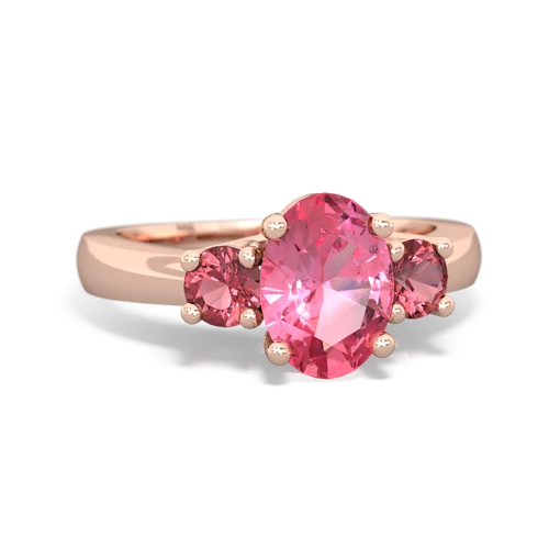 Lab Pink Sapphire Lab Created Pink Sapphire with Genuine Pink Tourmaline Three Stone Trellis ring Ring